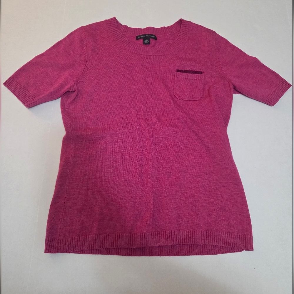Banana Republic Womens Pink Fitted Short Sleeve Sweater Top GUC M